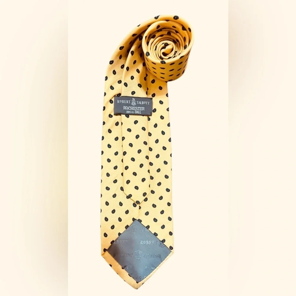 Robert Talbott- Rochester big and Tall Gold and Black Polka Dot Tie